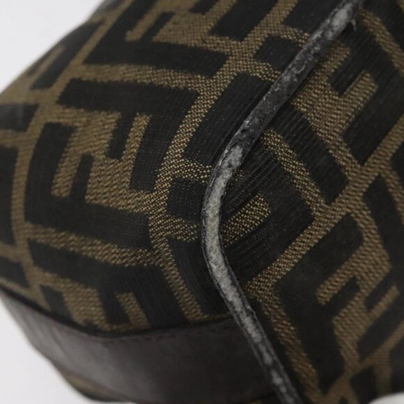 FENDI Zucca Canvas Hand Pouch BagBlack Brown Silver Auth ar13639 - Picture 4 of 16